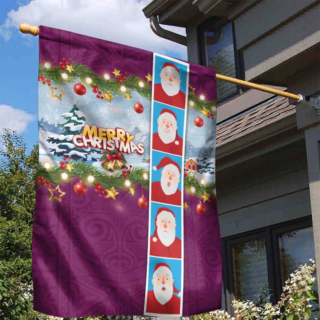 Merry Christmas Garden Flag Funny Santa Claus Cards Photo and Polynesian Pattern Pink Color LT03 - Polynesian Pride