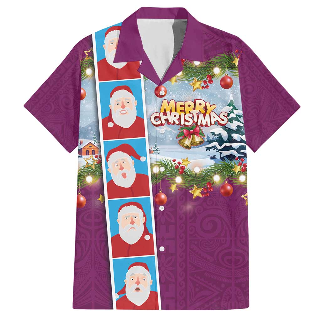 Merry Christmas Hawaiian Shirt Funny Santa Claus Cards Photo and Polynesian Pattern Pink Color LT03 Pink - Polynesian Pride
