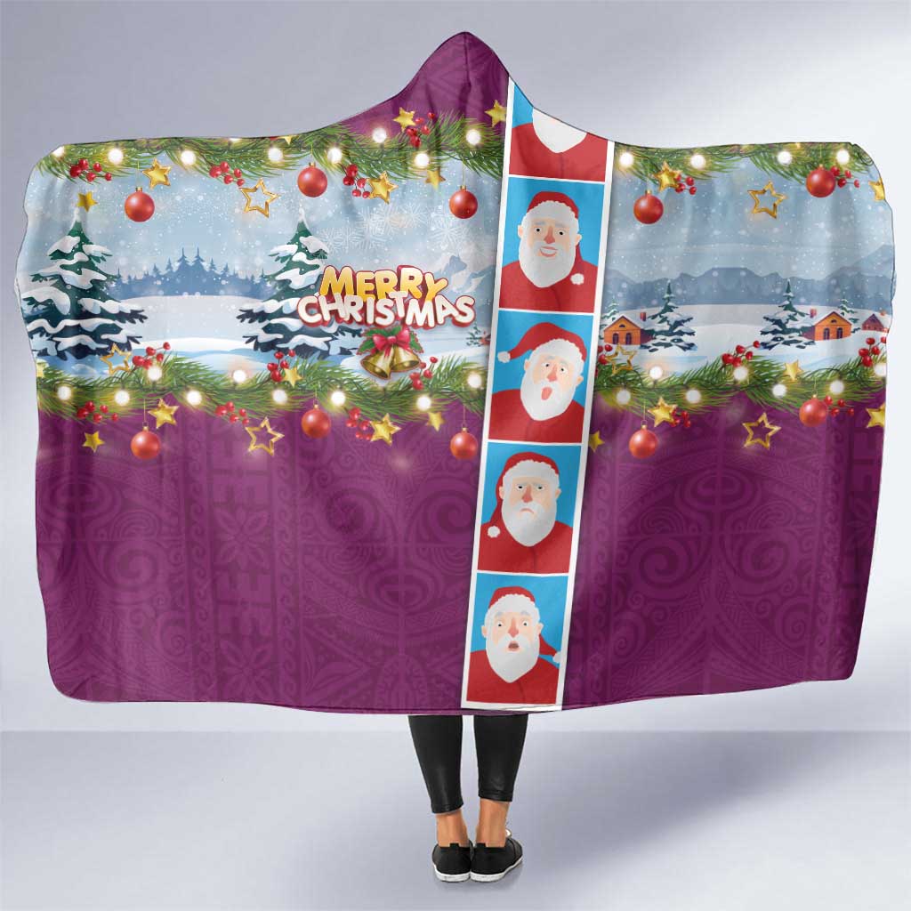 Merry Christmas Hooded Blanket Funny Santa Claus Cards Photo and Polynesian Pattern Pink Color LT03 One Size Pink - Polynesian Pride