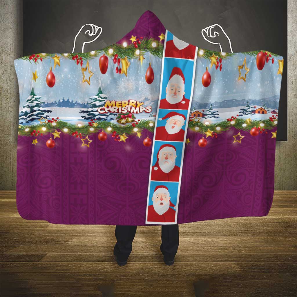 Merry Christmas Hooded Blanket Funny Santa Claus Cards Photo and Polynesian Pattern Pink Color LT03 - Polynesian Pride