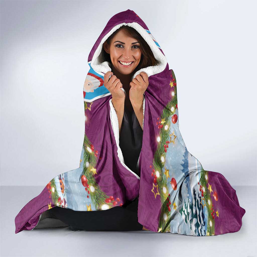 Merry Christmas Hooded Blanket Funny Santa Claus Cards Photo and Polynesian Pattern Pink Color LT03 - Polynesian Pride