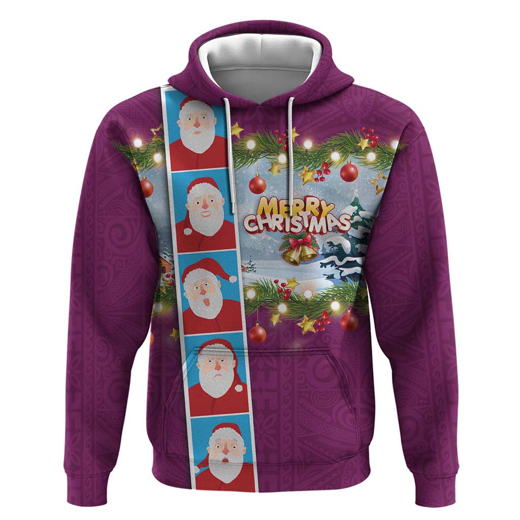 Merry Christmas Hoodie Funny Santa Claus Cards Photo and Polynesian Pattern Pink Color LT03 Pullover Hoodie Pink - Polynesian Pride