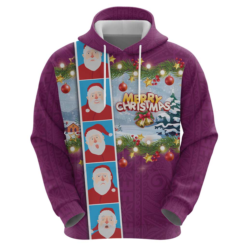 Merry Christmas Hoodie Funny Santa Claus Cards Photo and Polynesian Pattern Pink Color LT03 - Polynesian Pride