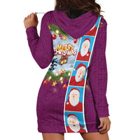 Merry Christmas Hoodie Dress Funny Santa Claus Cards Photo and Polynesian Pattern Pink Color LT03 - Polynesian Pride