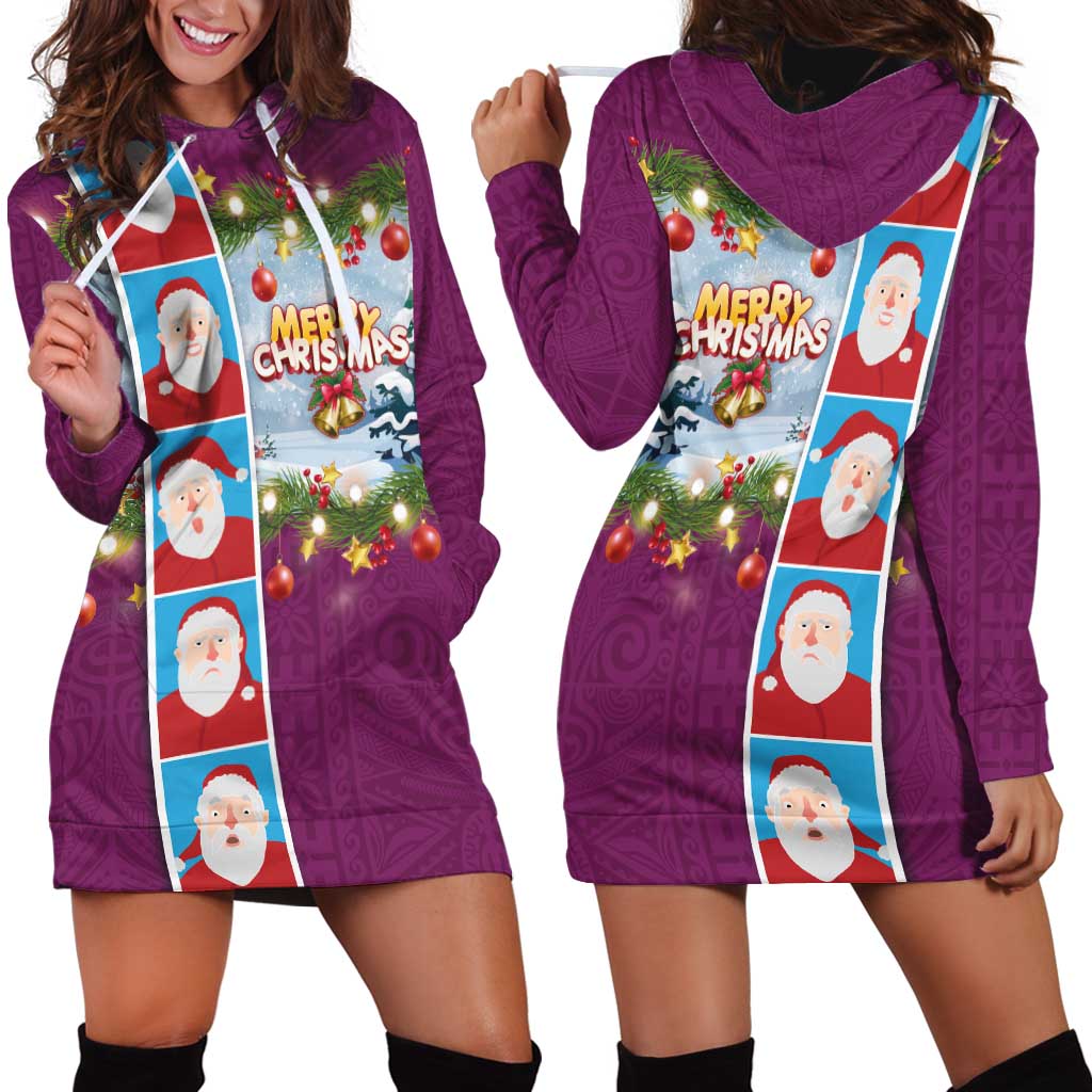 Merry Christmas Hoodie Dress Funny Santa Claus Cards Photo and Polynesian Pattern Pink Color LT03 - Polynesian Pride