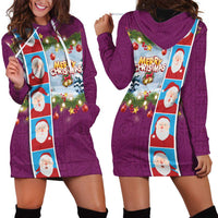 Merry Christmas Hoodie Dress Funny Santa Claus Cards Photo and Polynesian Pattern Pink Color LT03 - Polynesian Pride