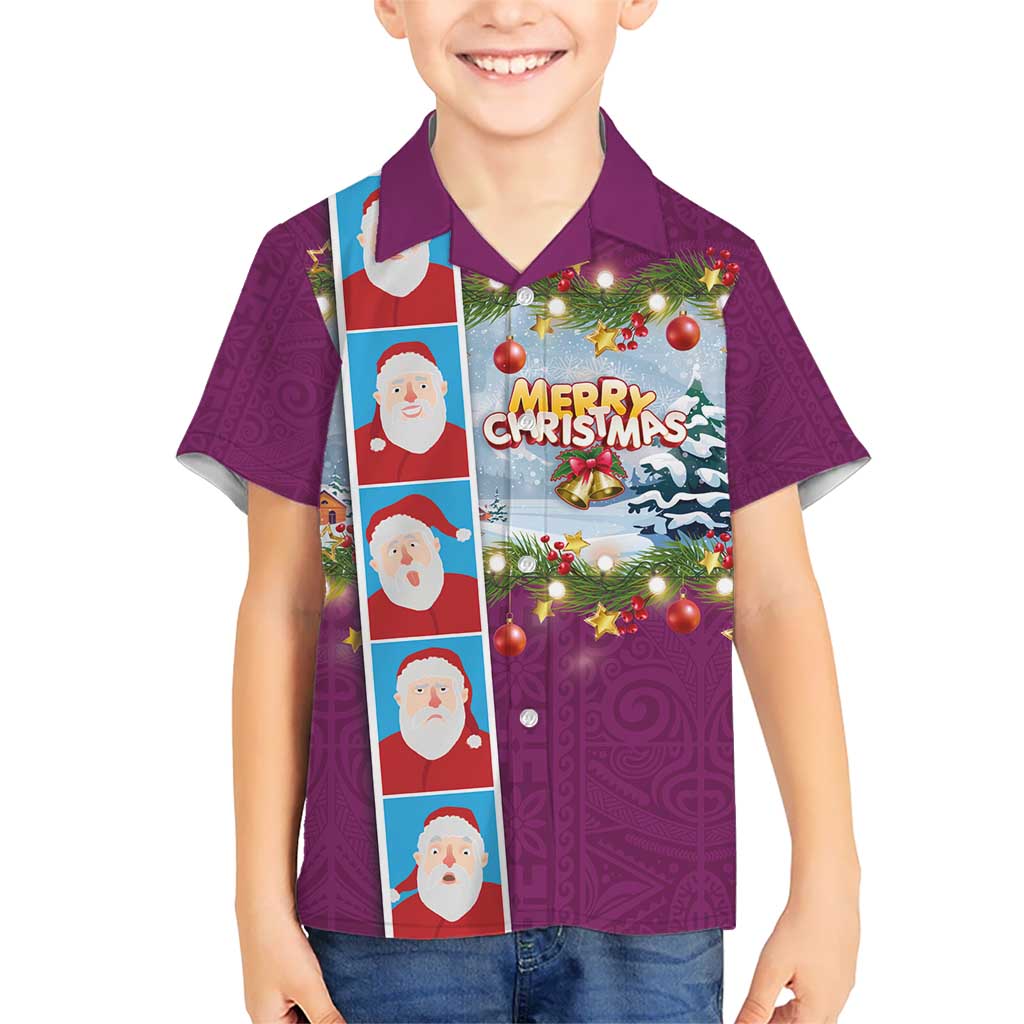 Merry Christmas Kid Hawaiian Shirt Funny Santa Claus Cards Photo and Polynesian Pattern Pink Color LT03 Kid Pink - Polynesian Pride