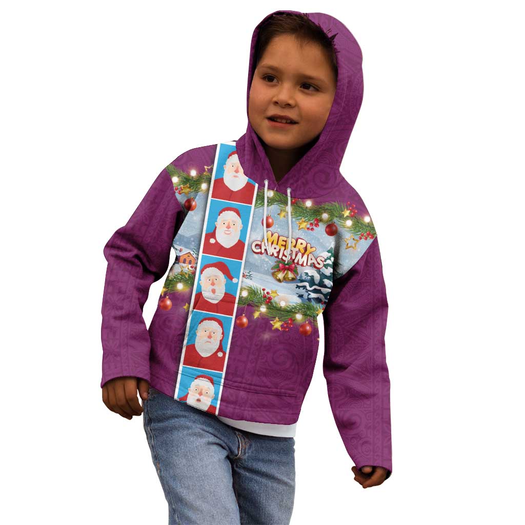 Merry Christmas Kid Hoodie Funny Santa Claus Cards Photo and Polynesian Pattern Pink Color LT03 - Polynesian Pride
