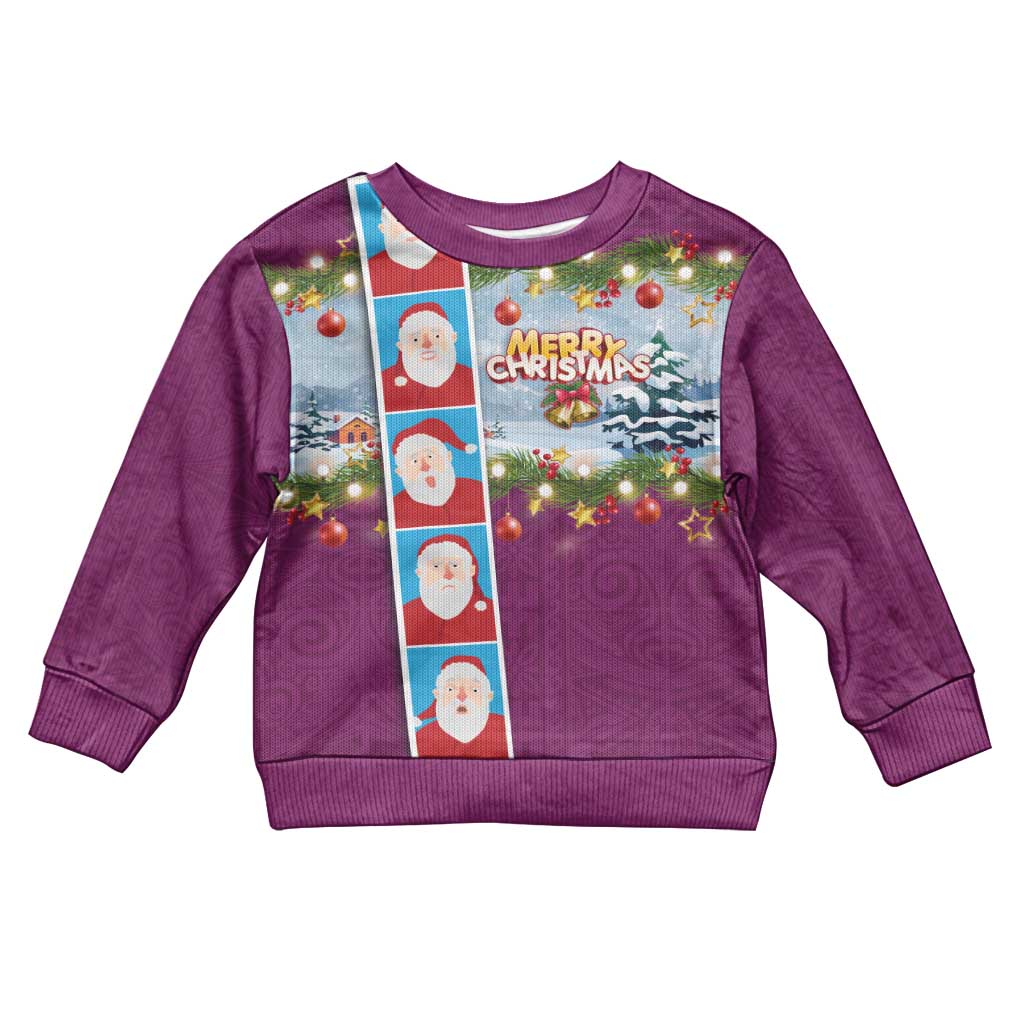 Merry Christmas Kid Ugly Christmas Sweater Funny Santa Claus Cards Photo and Polynesian Pattern Pink Color