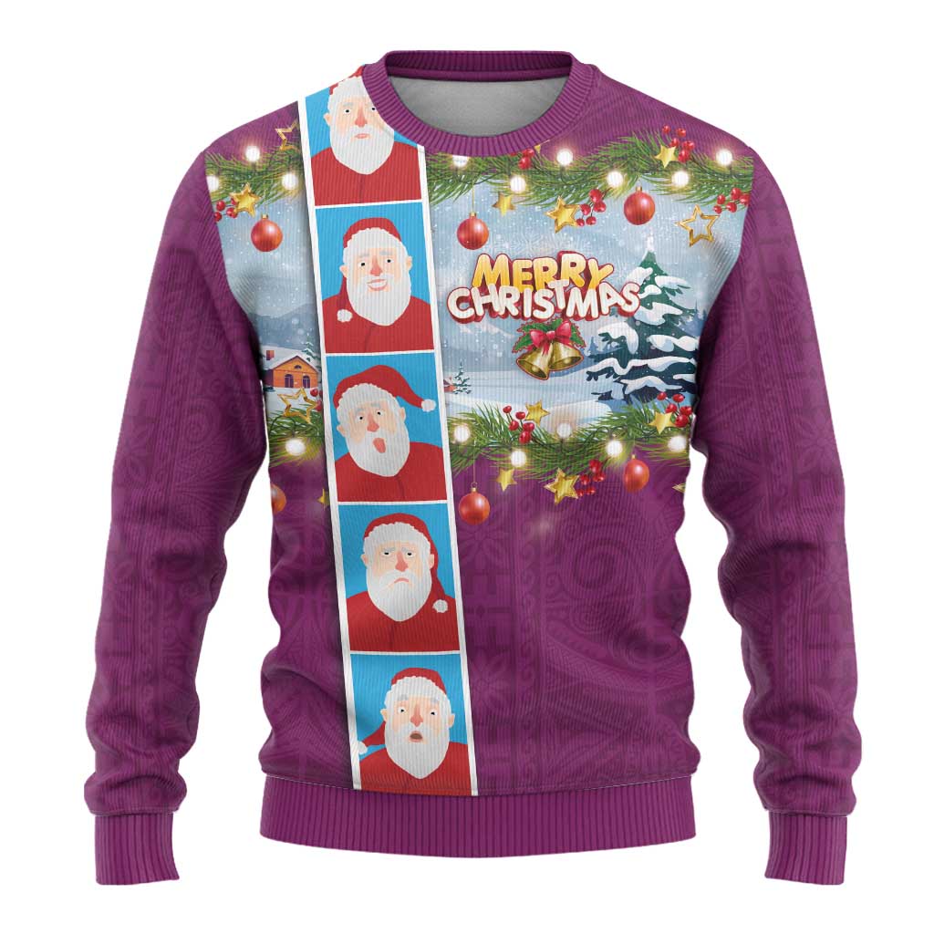 Merry Christmas Ugly Christmas Sweater Funny Santa Claus Cards Photo and Polynesian Pattern Pink Color LT03 - Polynesian Pride