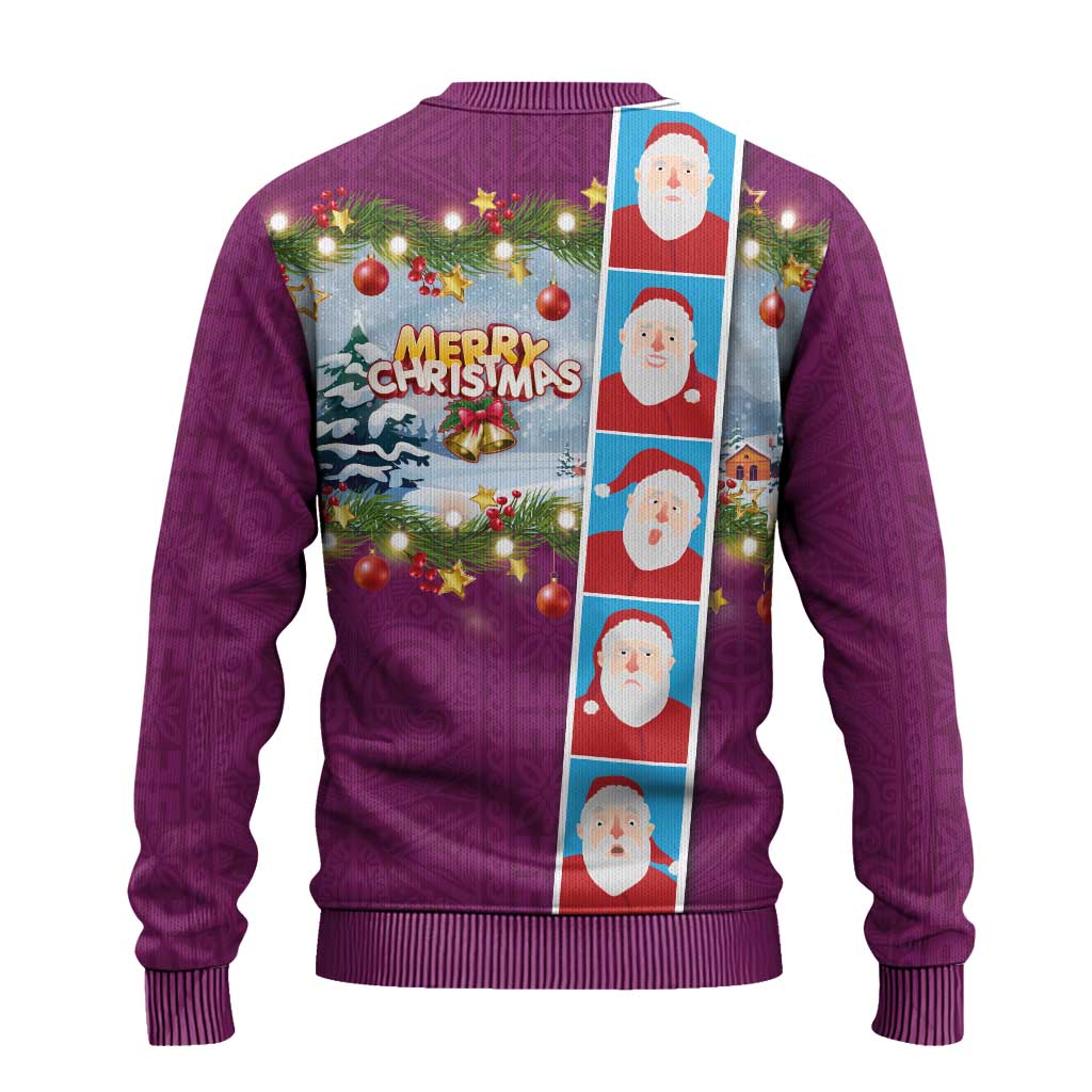 Merry Christmas Ugly Christmas Sweater Funny Santa Claus Cards Photo and Polynesian Pattern Pink Color LT03 - Polynesian Pride