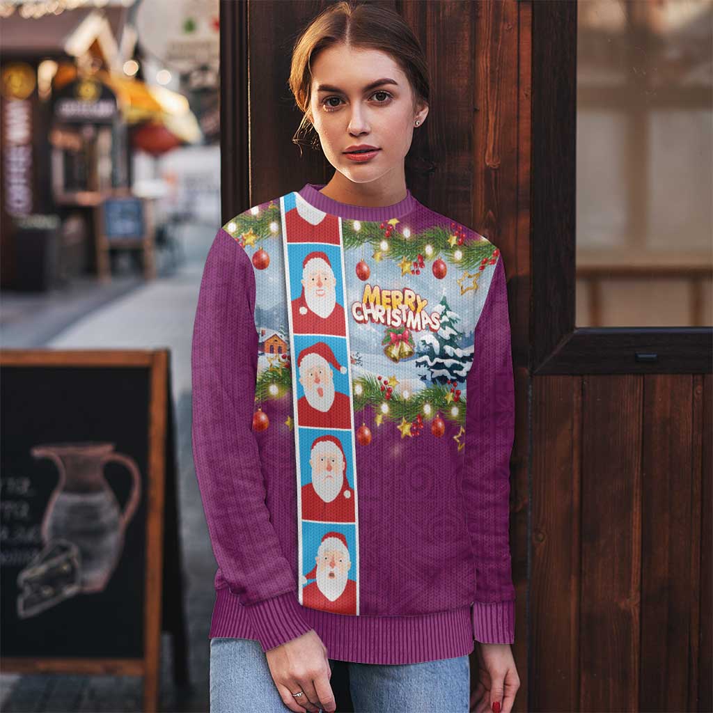 Merry Christmas Ugly Christmas Sweater Funny Santa Claus Cards Photo and Polynesian Pattern Pink Color LT03 - Polynesian Pride