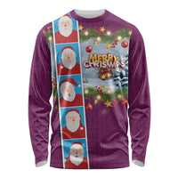 Merry Christmas Long Sleeve Shirt Funny Santa Claus Cards Photo and Polynesian Pattern Pink Color LT03 Unisex Pink - Polynesian Pride