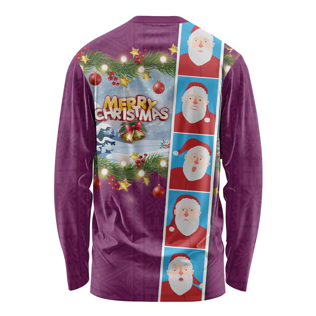 Merry Christmas Long Sleeve Shirt Funny Santa Claus Cards Photo and Polynesian Pattern Pink Color LT03 - Polynesian Pride