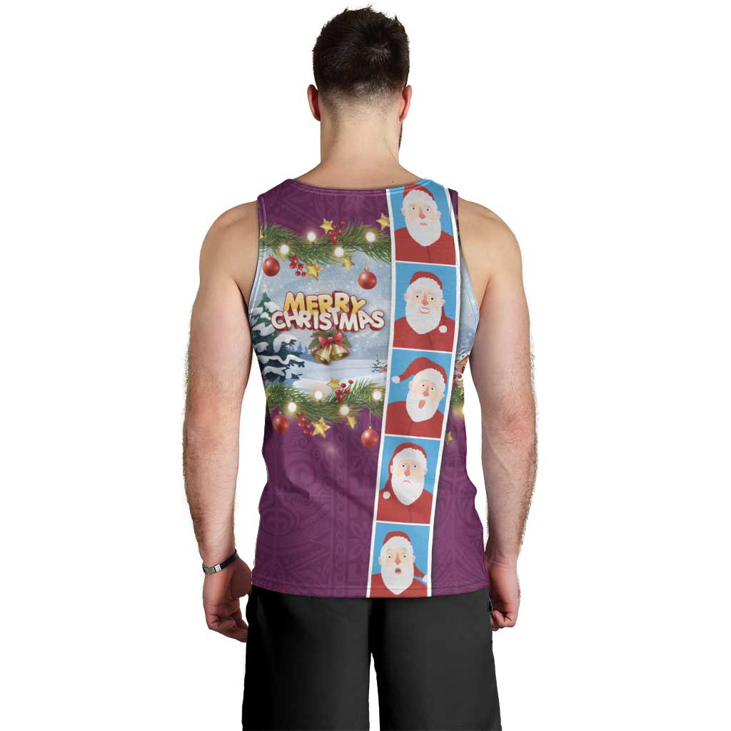 Merry Christmas Men Tank Top Funny Santa Claus Cards Photo and Polynesian Pattern Pink Color LT03 - Polynesian Pride