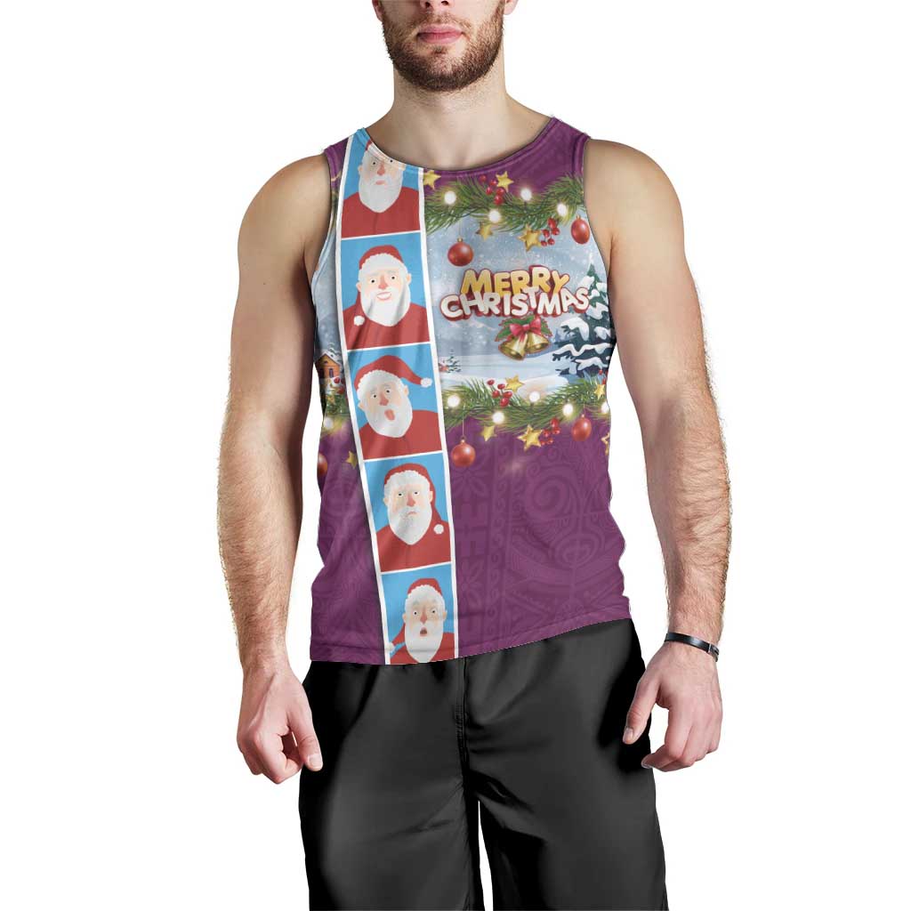 Merry Christmas Men Tank Top Funny Santa Claus Cards Photo and Polynesian Pattern Pink Color LT03 - Polynesian Pride