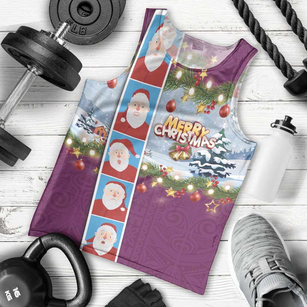 Merry Christmas Men Tank Top Funny Santa Claus Cards Photo and Polynesian Pattern Pink Color LT03 - Polynesian Pride
