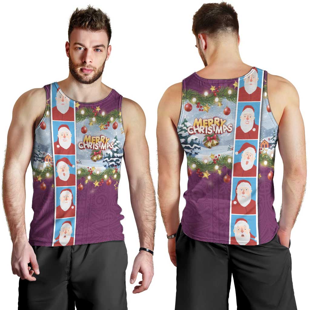 Merry Christmas Men Tank Top Funny Santa Claus Cards Photo and Polynesian Pattern Pink Color LT03 - Polynesian Pride