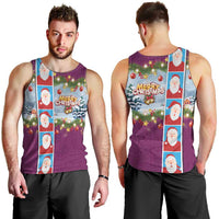 Merry Christmas Men Tank Top Funny Santa Claus Cards Photo and Polynesian Pattern Pink Color LT03 - Polynesian Pride