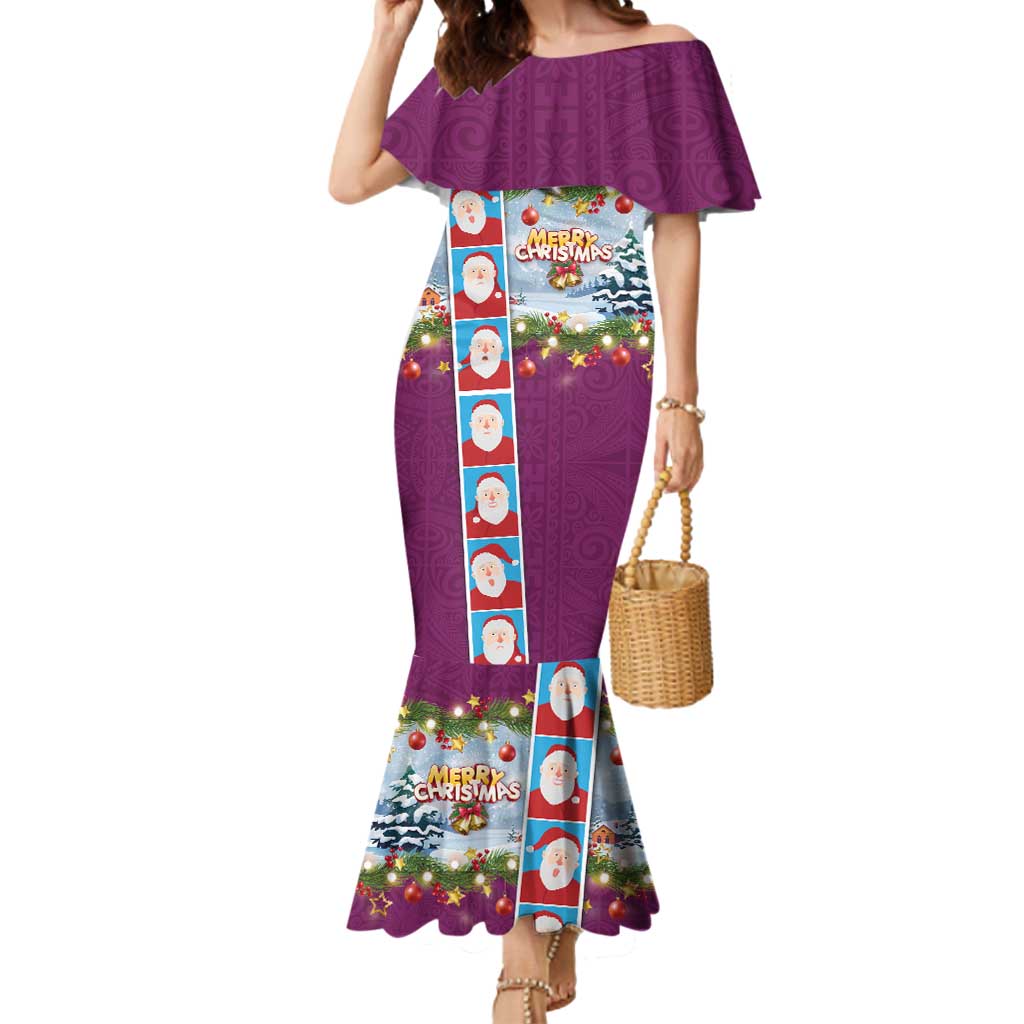 Merry Christmas Mermaid Dress Funny Santa Claus Cards Photo and Polynesian Pattern Pink Color LT03 Women Pink - Polynesian Pride
