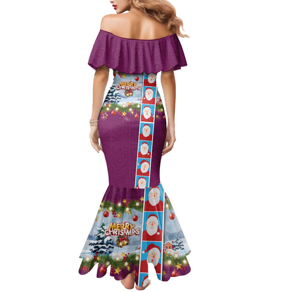 Merry Christmas Mermaid Dress Funny Santa Claus Cards Photo and Polynesian Pattern Pink Color LT03 - Polynesian Pride