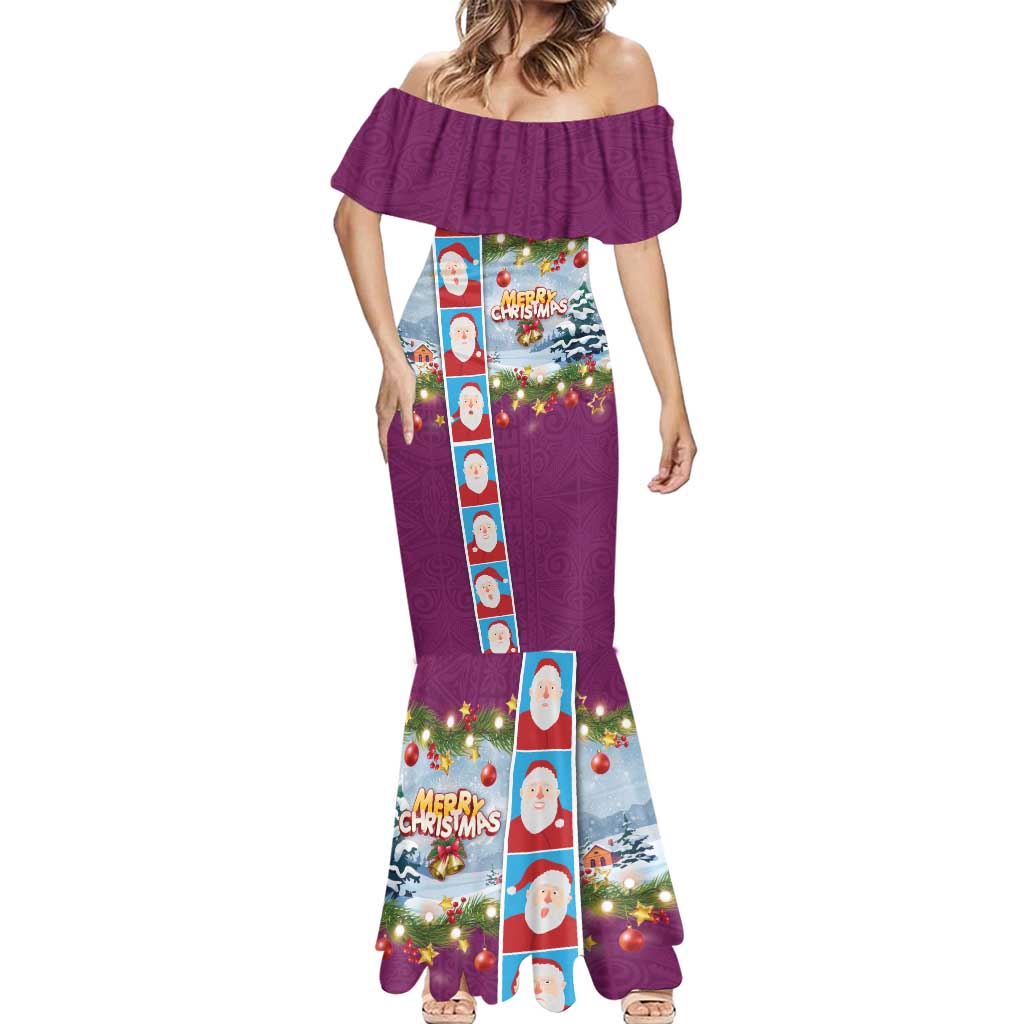 Merry Christmas Mermaid Dress Funny Santa Claus Cards Photo and Polynesian Pattern Pink Color LT03 - Polynesian Pride