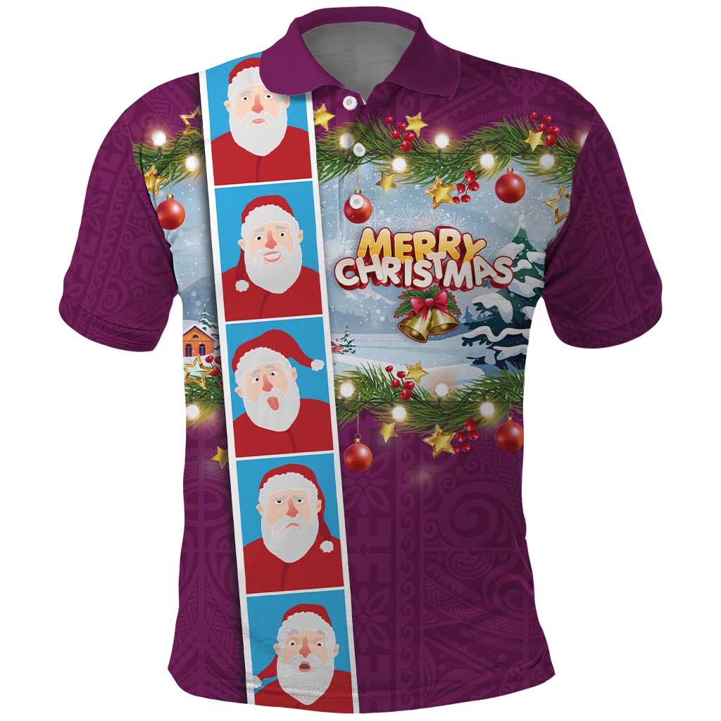 Merry Christmas Polo Shirt Funny Santa Claus Cards Photo and Polynesian Pattern Pink Color LT03 Pink - Polynesian Pride