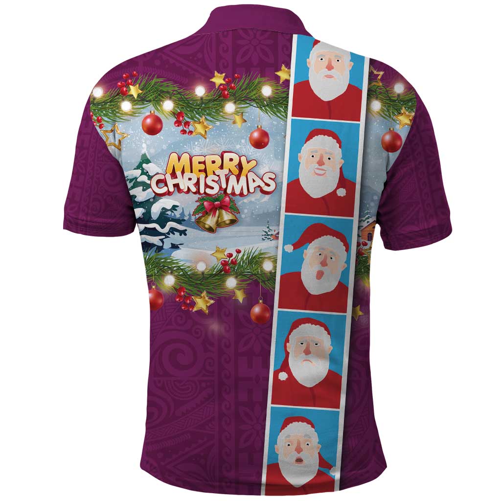 Merry Christmas Polo Shirt Funny Santa Claus Cards Photo and Polynesian Pattern Pink Color LT03 - Polynesian Pride