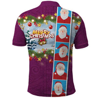 Merry Christmas Polo Shirt Funny Santa Claus Cards Photo and Polynesian Pattern Pink Color LT03 - Polynesian Pride