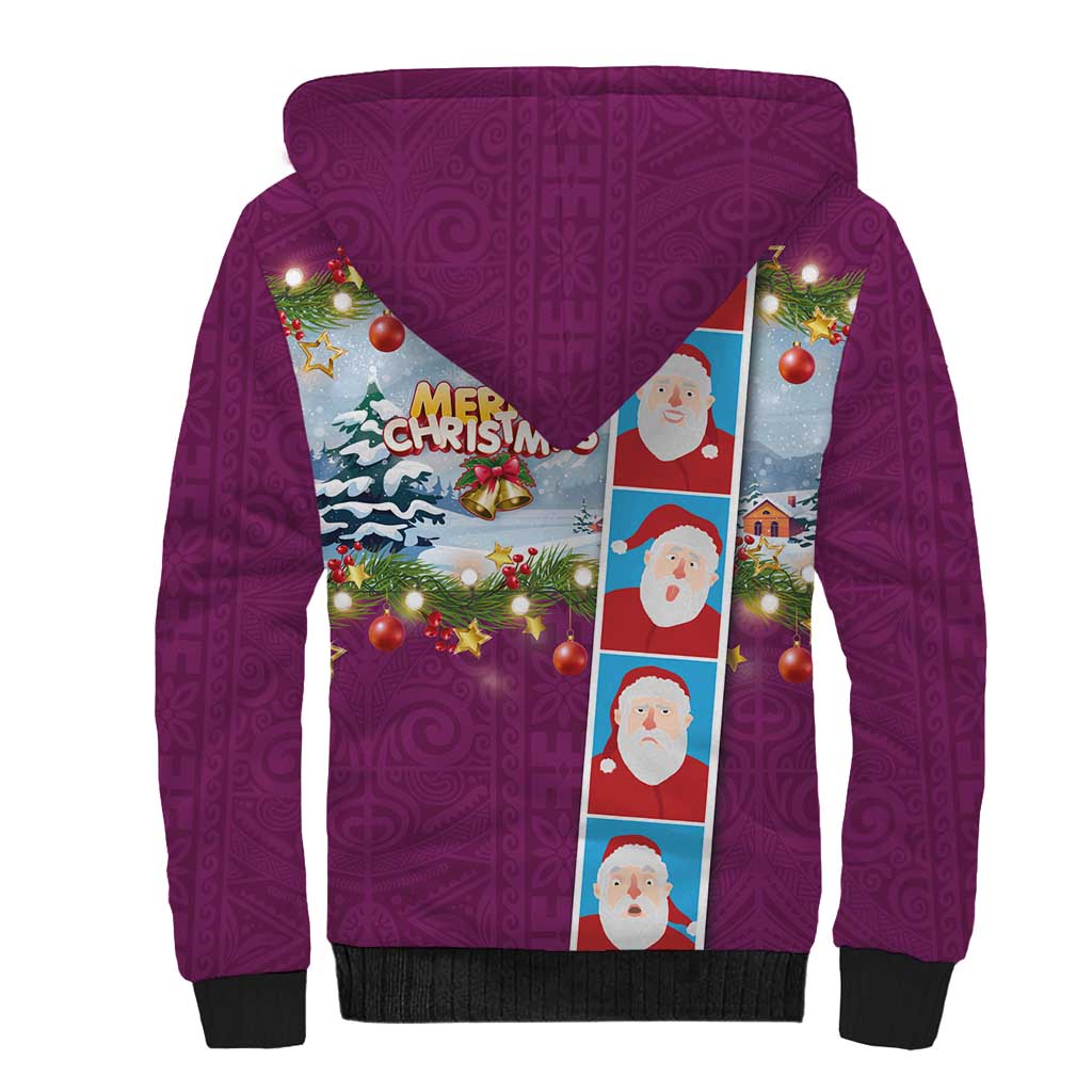 Merry Christmas Sherpa Hoodie Funny Santa Claus Cards Photo and Polynesian Pattern Pink Color LT03 - Polynesian Pride