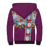 Merry Christmas Sherpa Hoodie Funny Santa Claus Cards Photo and Polynesian Pattern Pink Color LT03 - Polynesian Pride