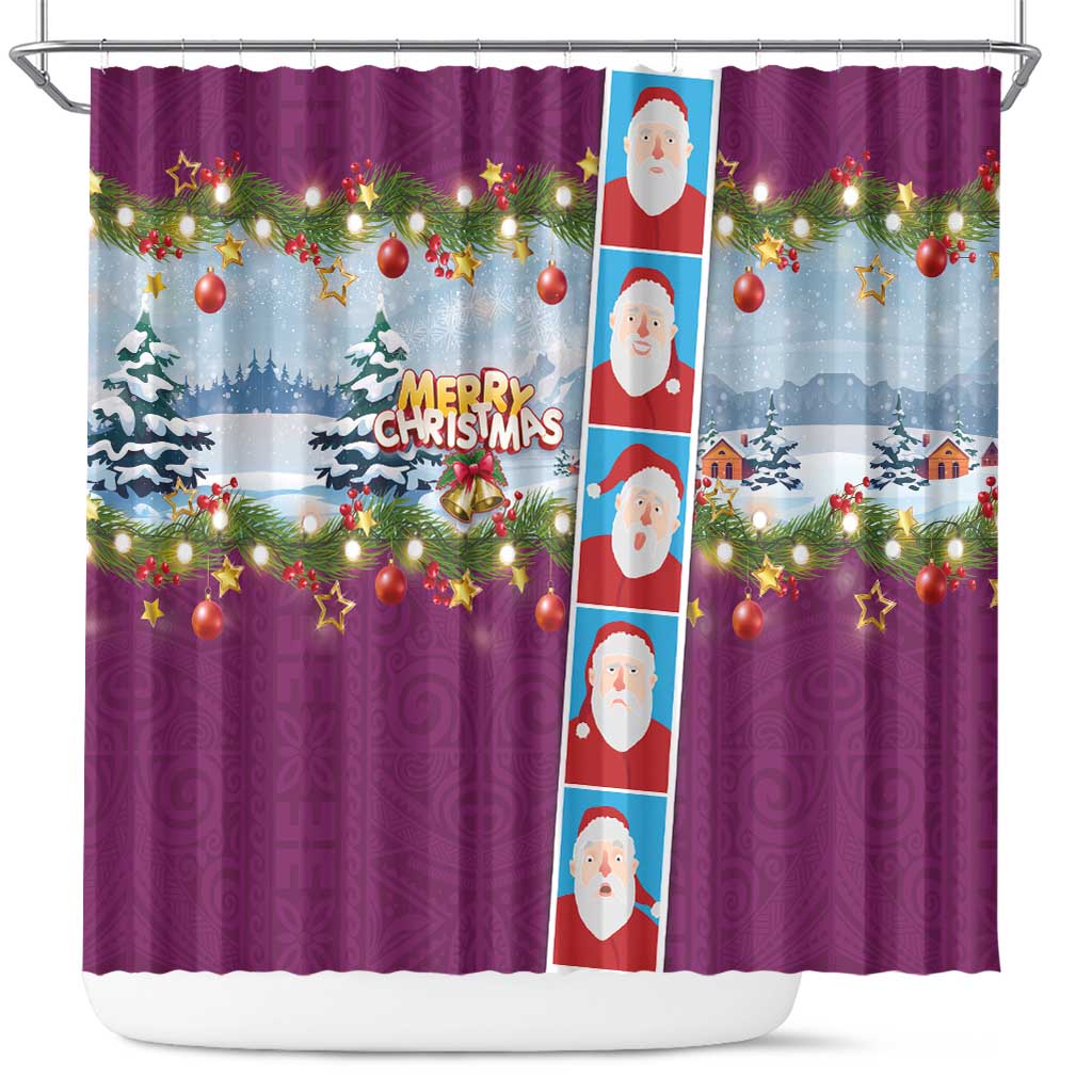 Merry Christmas Shower Curtain Funny Santa Claus Cards Photo and Polynesian Pattern Pink Color LT03 Pink - Polynesian Pride