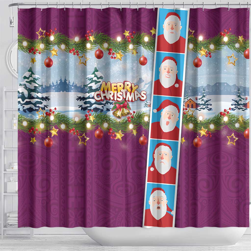Merry Christmas Shower Curtain Funny Santa Claus Cards Photo and Polynesian Pattern Pink Color LT03 - Polynesian Pride