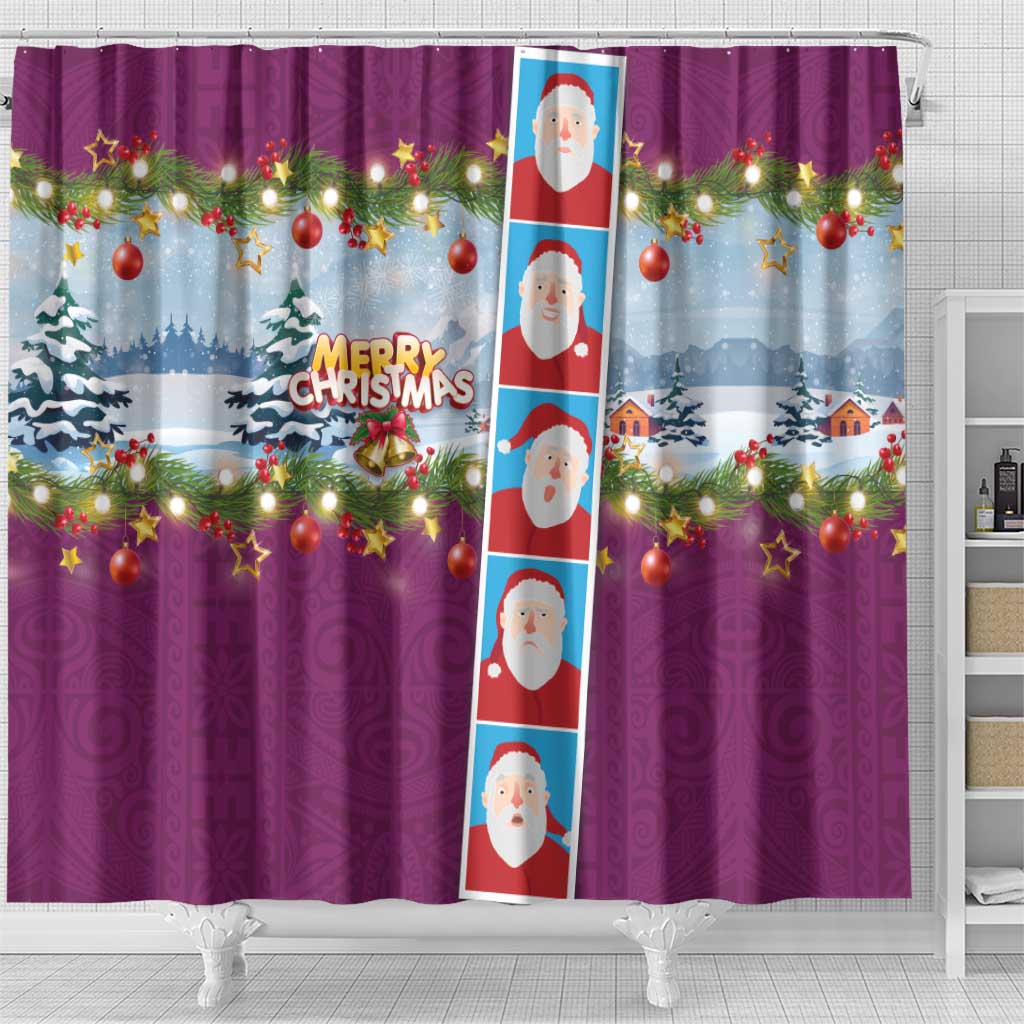 Merry Christmas Shower Curtain Funny Santa Claus Cards Photo and Polynesian Pattern Pink Color LT03 - Polynesian Pride