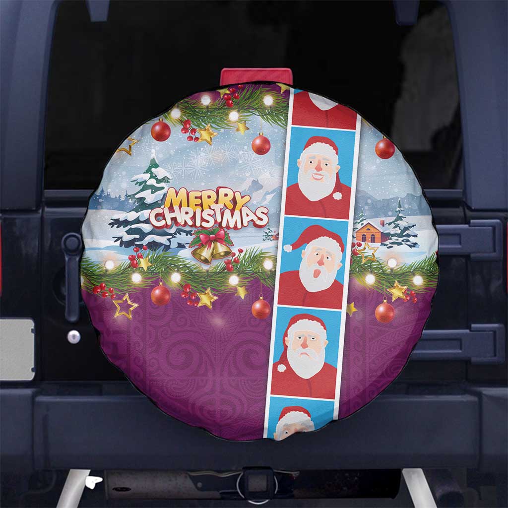 Merry Christmas Spare Tire Cover Funny Santa Claus Cards Photo and Polynesian Pattern Pink Color LT03 - Polynesian Pride