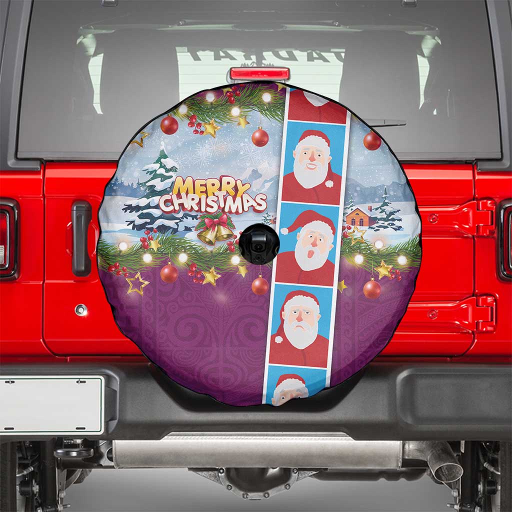Merry Christmas Spare Tire Cover Funny Santa Claus Cards Photo and Polynesian Pattern Pink Color LT03 - Polynesian Pride