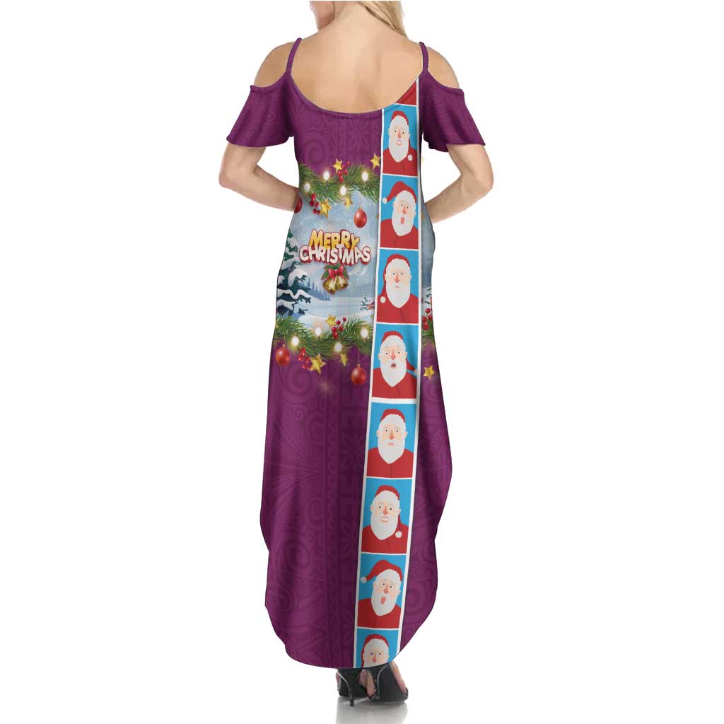 Merry Christmas Summer Maxi Dress Funny Santa Claus Cards Photo and Polynesian Pattern Pink Color LT03 - Polynesian Pride