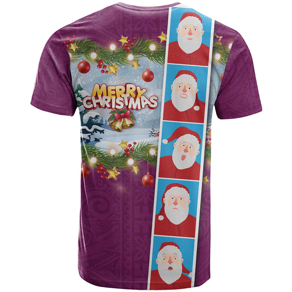 Merry Christmas T Shirt Funny Santa Claus Cards Photo and Polynesian Pattern Pink Color LT03 - Polynesian Pride