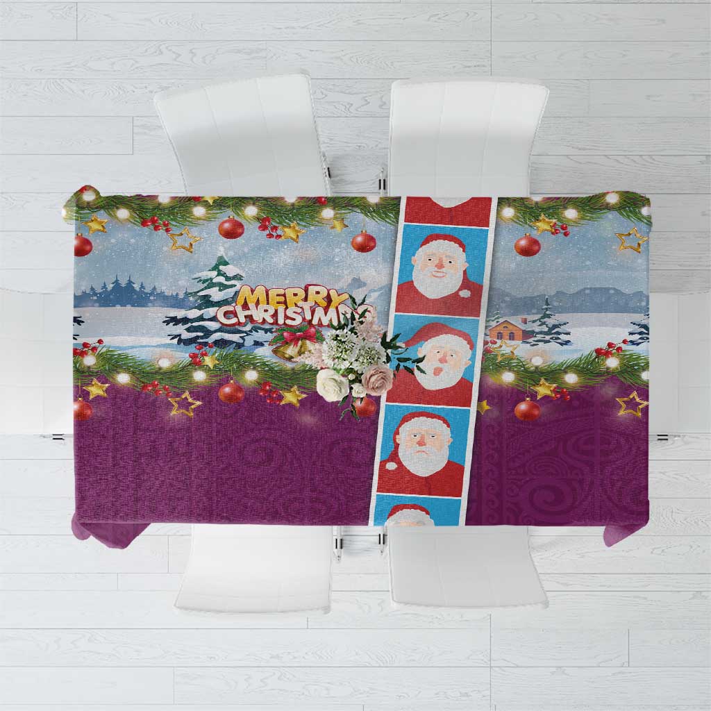 Merry Christmas Tablecloth Funny Santa Claus Cards Photo and Polynesian Pattern Pink Color LT03 Pink - Polynesian Pride