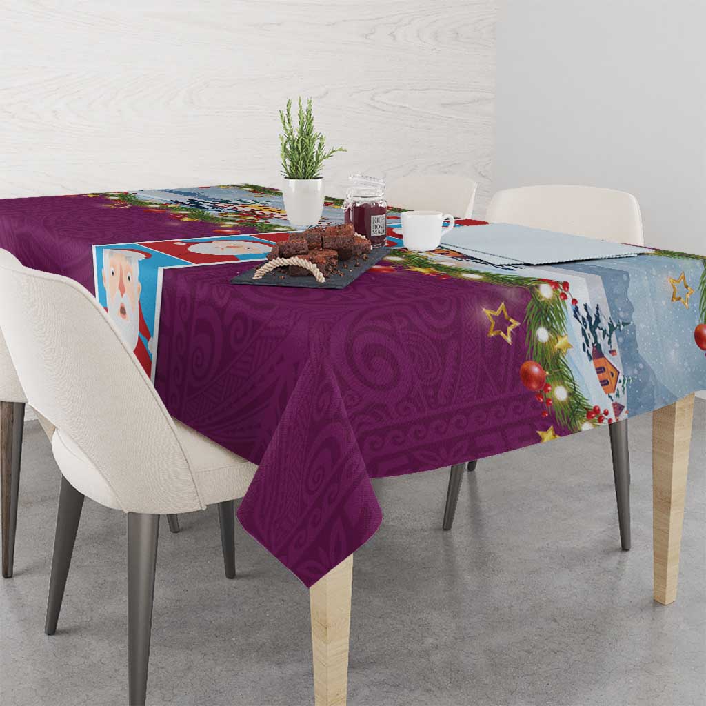 Merry Christmas Tablecloth Funny Santa Claus Cards Photo and Polynesian Pattern Pink Color LT03 - Polynesian Pride