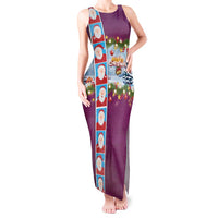 Merry Christmas Tank Maxi Dress Funny Santa Claus Cards Photo and Polynesian Pattern Pink Color LT03 Women Pink - Polynesian Pride
