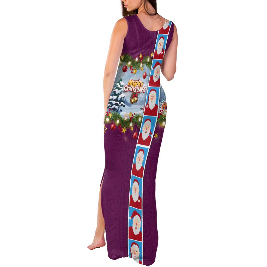 Merry Christmas Tank Maxi Dress Funny Santa Claus Cards Photo and Polynesian Pattern Pink Color LT03 - Polynesian Pride