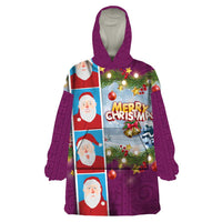 Merry Christmas Wearable Blanket Hoodie Funny Santa Claus Cards Photo and Polynesian Pattern Pink Color LT03 One Size Pink - Polynesian Pride