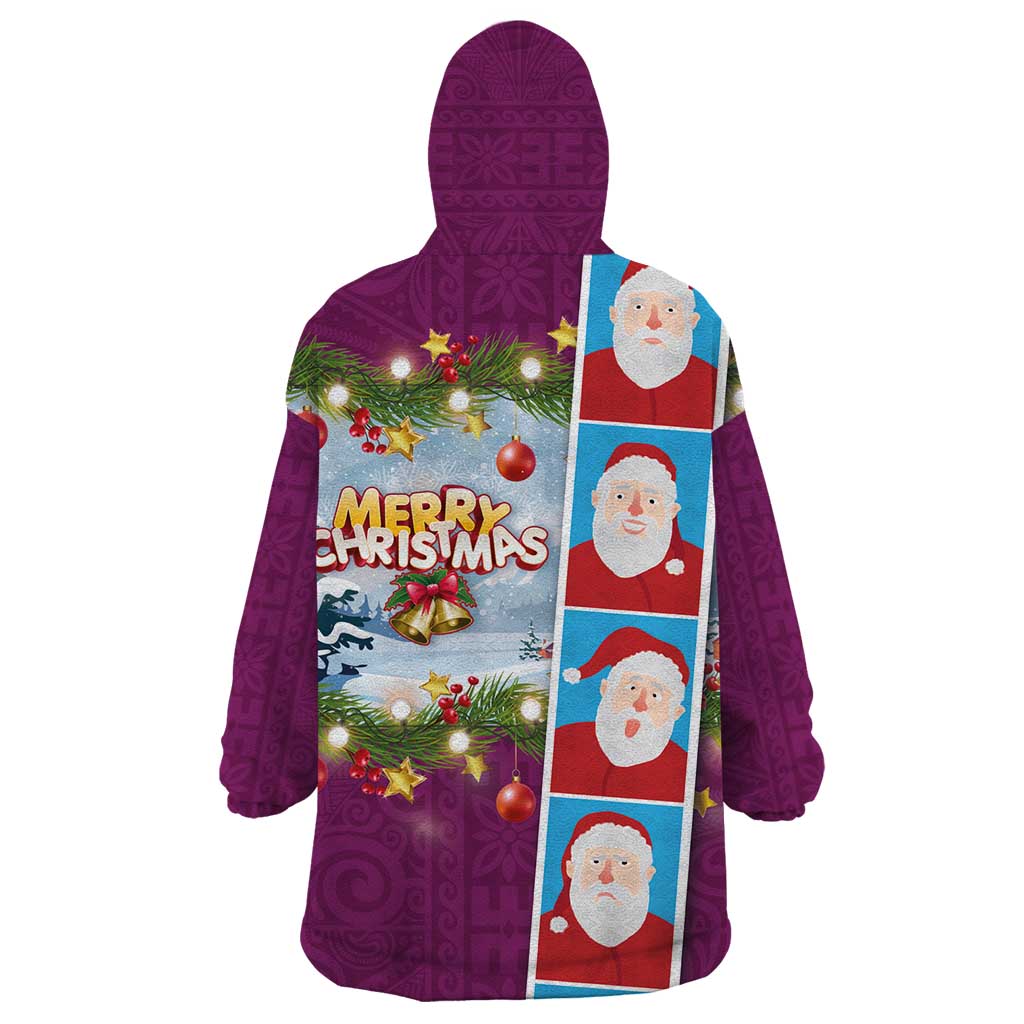 Merry Christmas Wearable Blanket Hoodie Funny Santa Claus Cards Photo and Polynesian Pattern Pink Color LT03 - Polynesian Pride