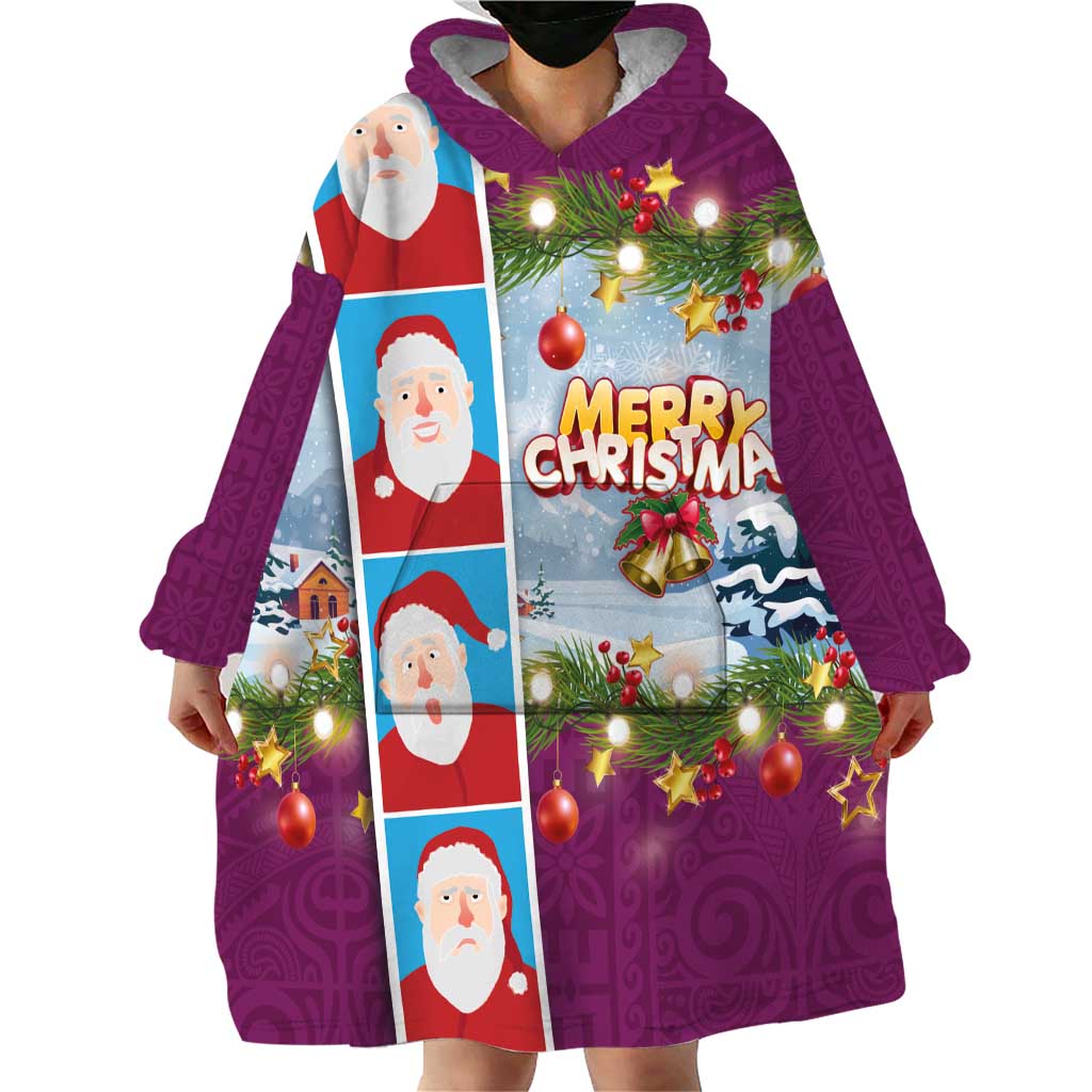 Merry Christmas Wearable Blanket Hoodie Funny Santa Claus Cards Photo and Polynesian Pattern Pink Color LT03 - Polynesian Pride