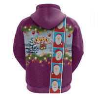 Merry Christmas Zip Hoodie Funny Santa Claus Cards Photo and Polynesian Pattern Pink Color LT03 - Polynesian Pride