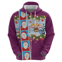 Merry Christmas Zip Hoodie Funny Santa Claus Cards Photo and Polynesian Pattern Pink Color LT03 - Polynesian Pride