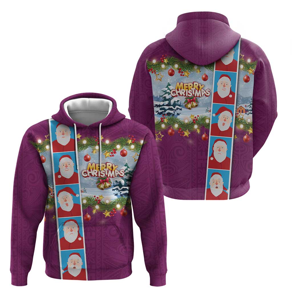 Merry Christmas Zip Hoodie Funny Santa Claus Cards Photo and Polynesian Pattern Pink Color LT03 - Polynesian Pride