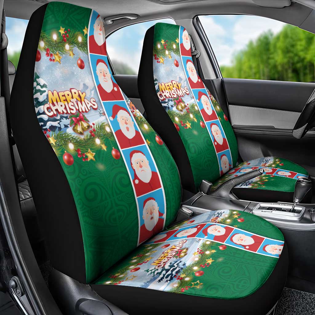 Merry Christmas Car Seat Cover Funny Santa Claus Cards Photo and Polynesian Pattern Green Color LT03 - Polynesian Pride
