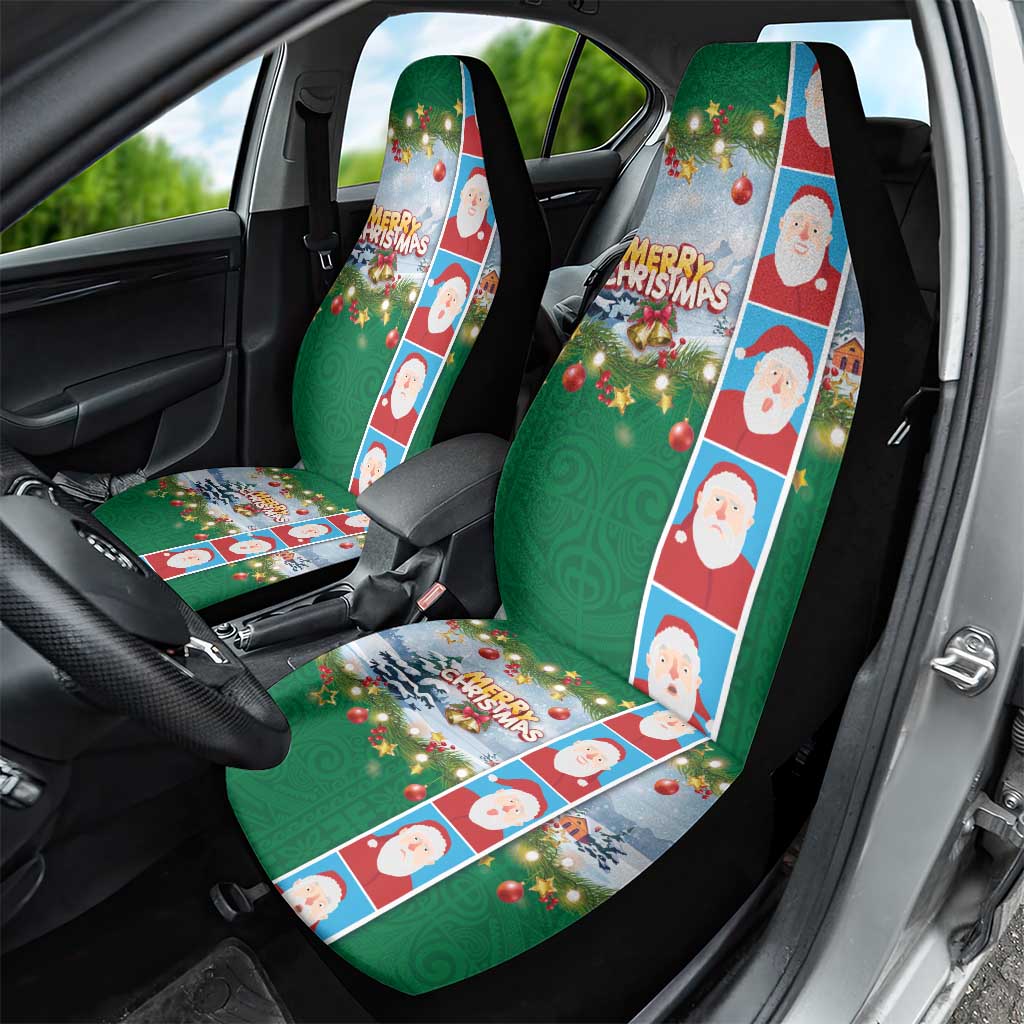 Merry Christmas Car Seat Cover Funny Santa Claus Cards Photo and Polynesian Pattern Green Color LT03 - Polynesian Pride